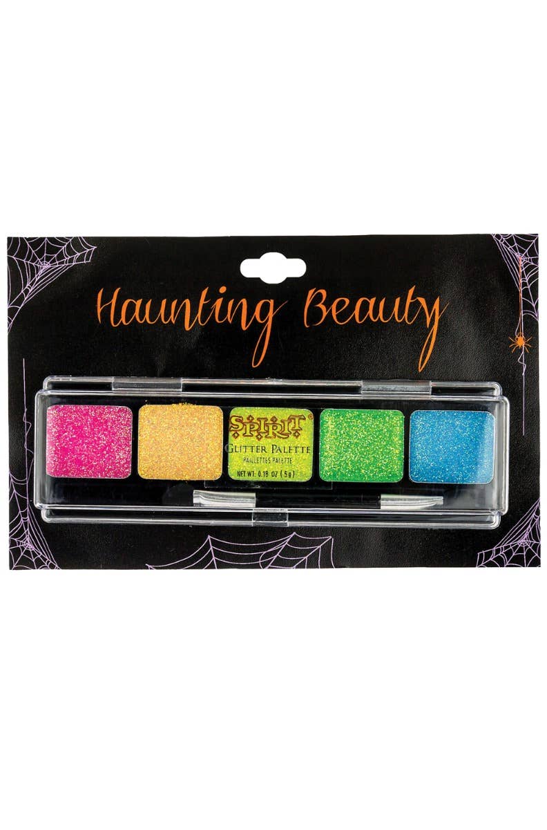Neon Pink, Orange, Yellow, Green And Blue Glitter Eye Shadow Professional Quality Halloween Face Makeup Cosmetics Palette Costume Accessory Main Image