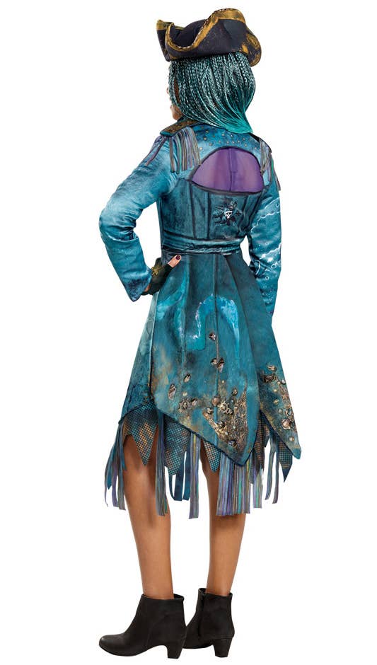 Girl's Deluxe Disney Descendants Officially Licensed Uma Pirate Teal Blue Fancy Dress Costume Back Image