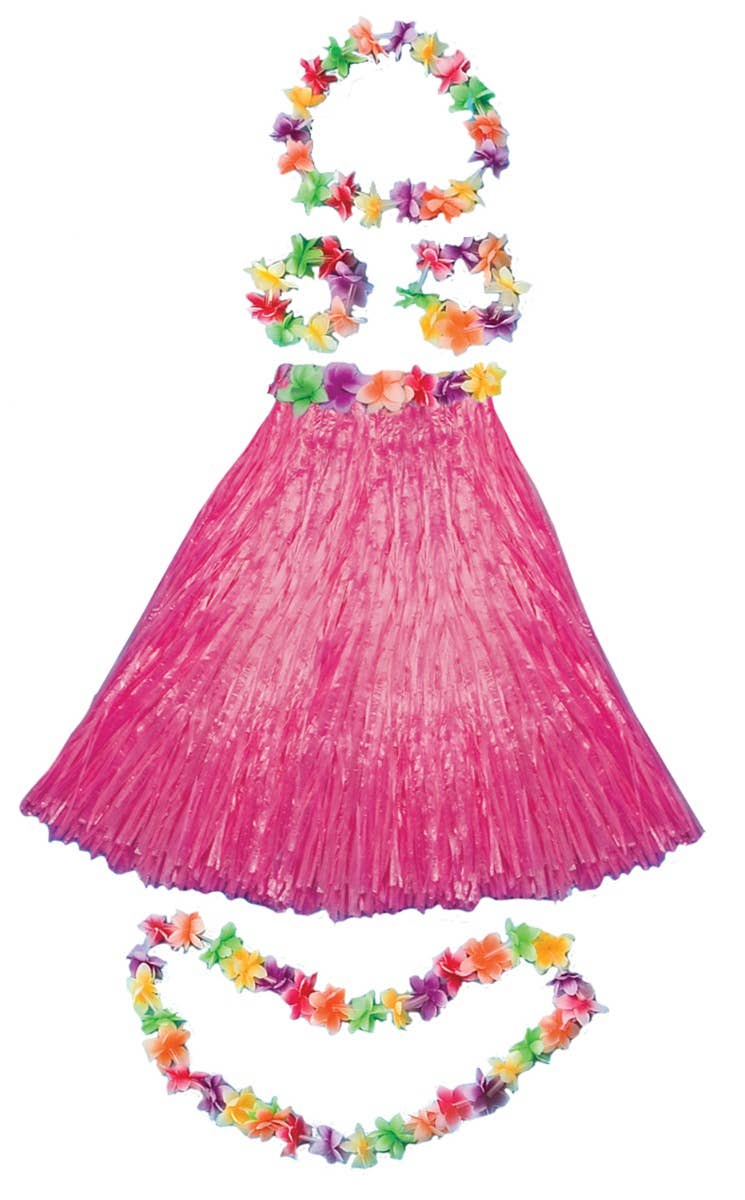 Pink Aloha Luau Grass Skirt and Lei Hawaiian Costume Kit - Main Image