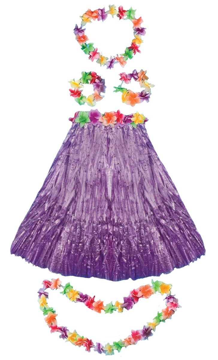 Purple Aloha Luau Grass Skirt and Lei Hawaiian Costume Kit - Main Image