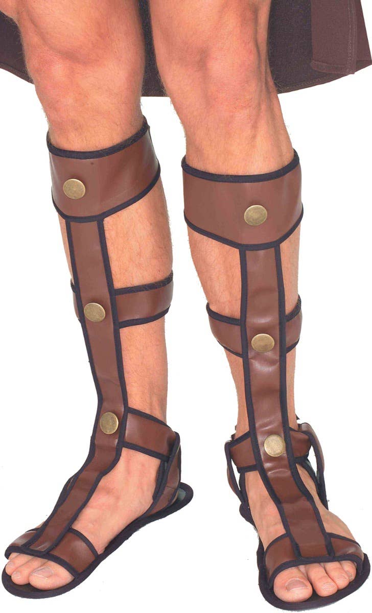Men's Brown Faux Leather Roman Gladiator Sandals Costume Accessory Main Image