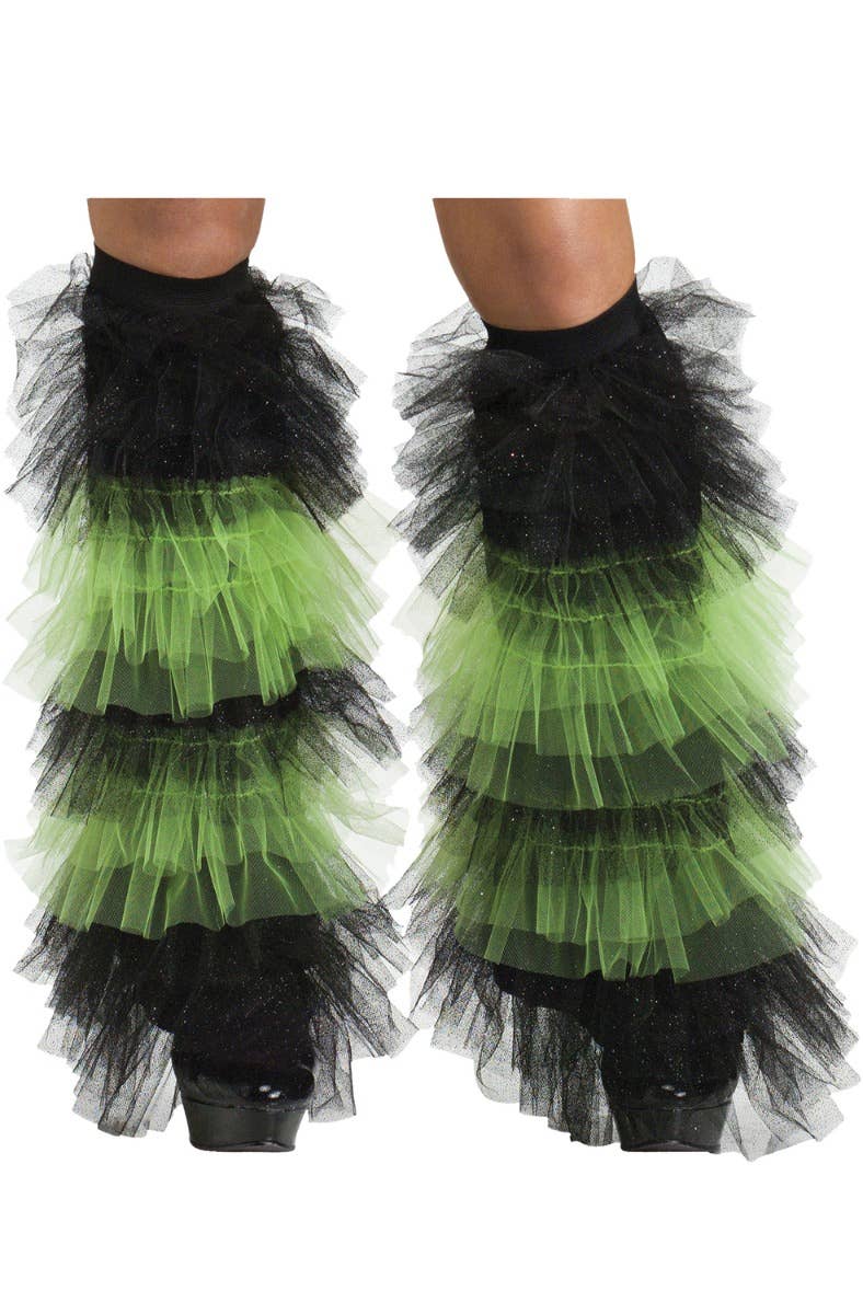 Image of Ruffled Black and Green Tulle Leg Warmers