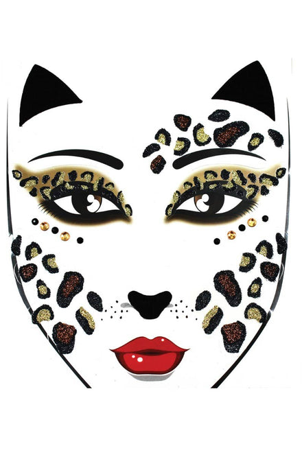 Black, Brown And Gold Glitter Leopard Spotted Face Stickers Costume Accessory Main Image