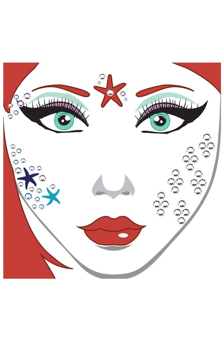 Clear, White And Blue Face Gems With Star Fish Stickers Mermaid Costume Accessory Main Image