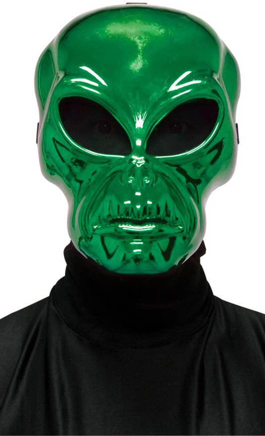 Metallic Green Halloween Alien Hockey Plastic Face Mask Costume Accessory Main Image