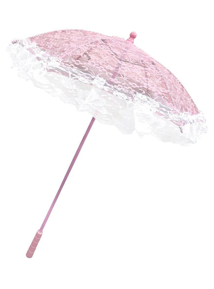 Pink Lace Costume Parasol with White Lace Trim