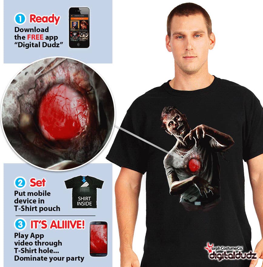 Men's Digital Dudz Beating Heart Zombie Halloween Shirt Image 2