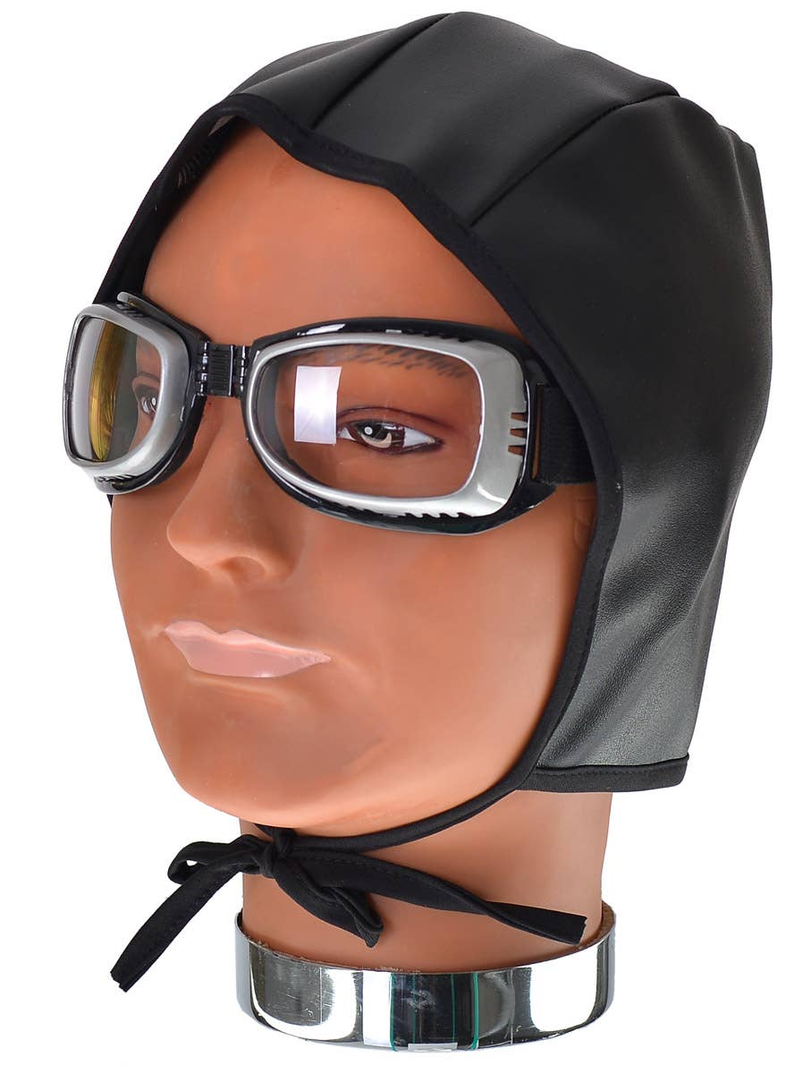 Black Aviator Costume Accessory Set with Cap and Goggles - Main Image