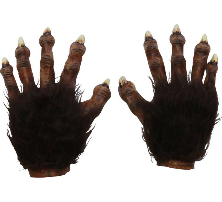 Brown Latex Werewolf Costume Gloves with Faux Fur - Main Image