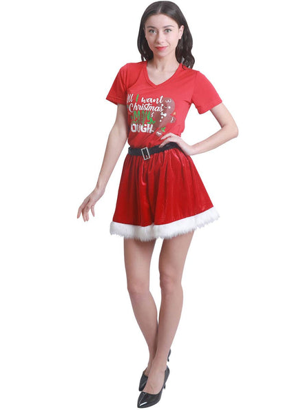 Image of Mrs Claus Womens Red Velvet Christmas Skirt