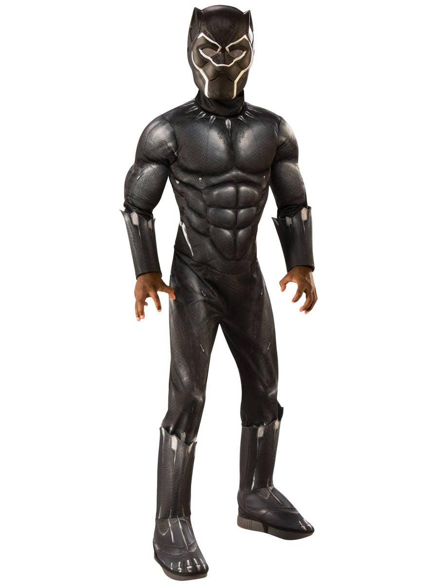 Image of Deluxe Muscle Chest Boy's Black Panther Costume - Front View