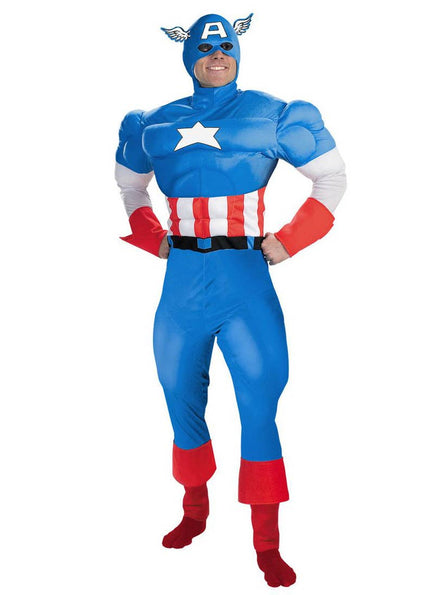 Muscle Chest Captain America Marvel Superhero Red White and Blue Mens Costume main Image