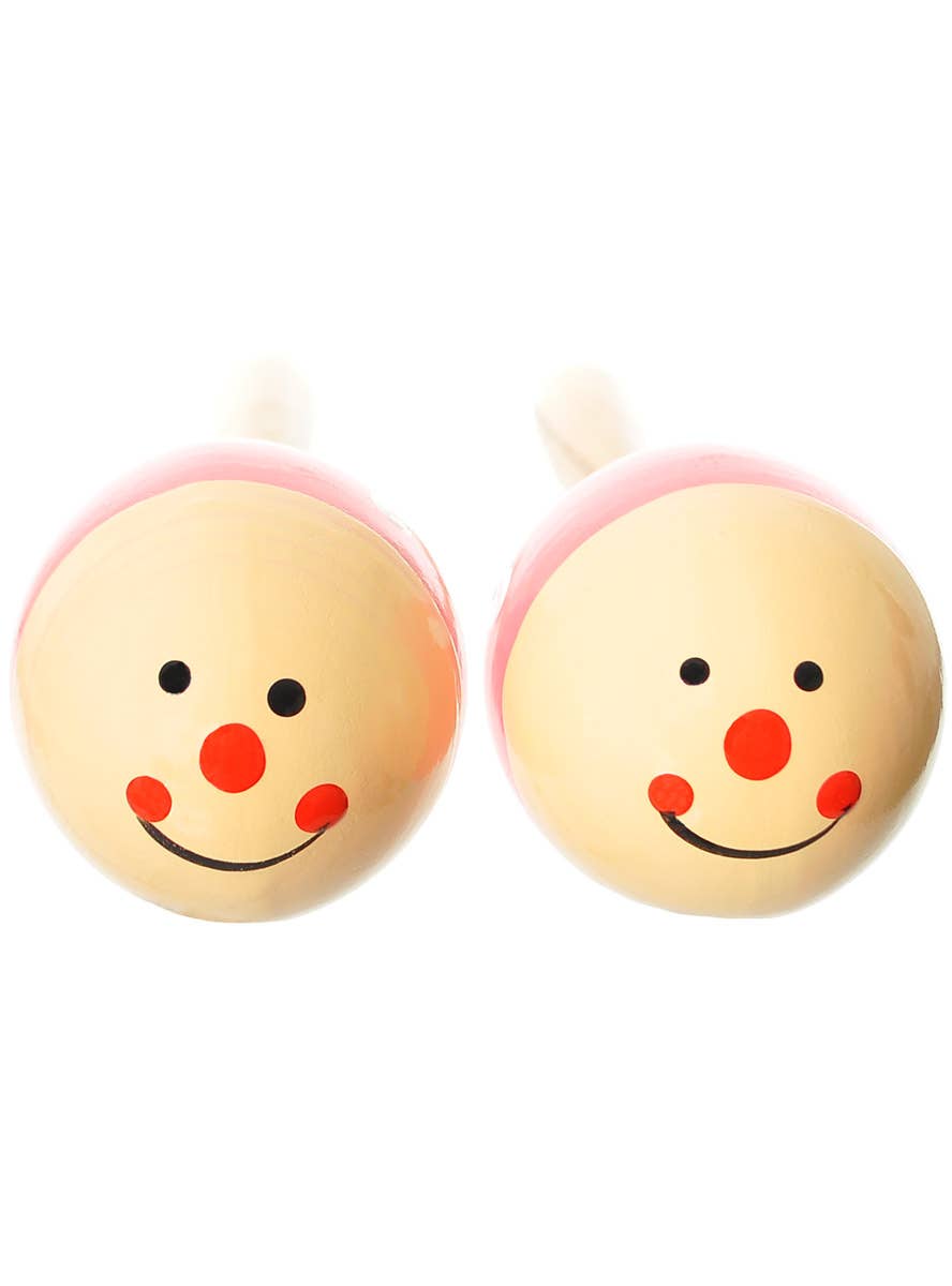 Image of Wooden Pink Polka Dot Maracas with Smiley Faces - Alternate View