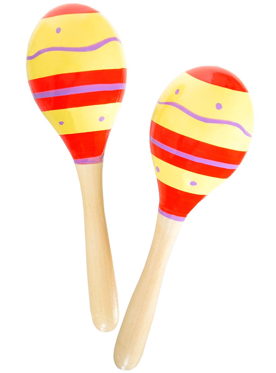 Image of Musical Yellow and Red Pattern Wooden Maracas