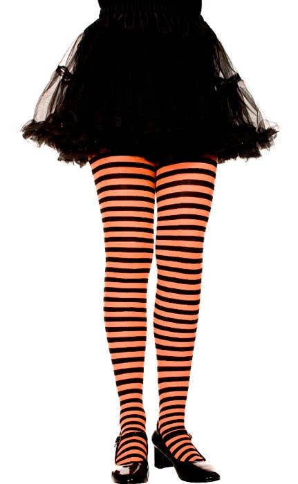 Orange and Black Striped Girls Costume Tights