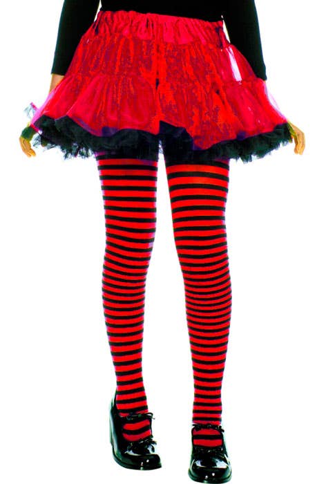 Black and Red Striped Girls Costume Tights