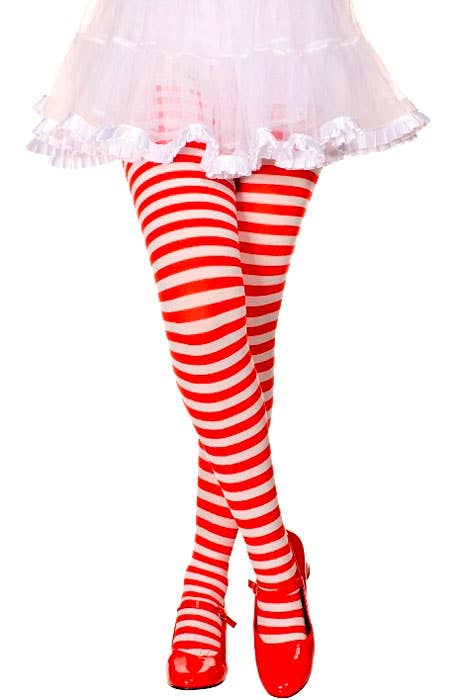 Red and White Striped Girls Costume Tights