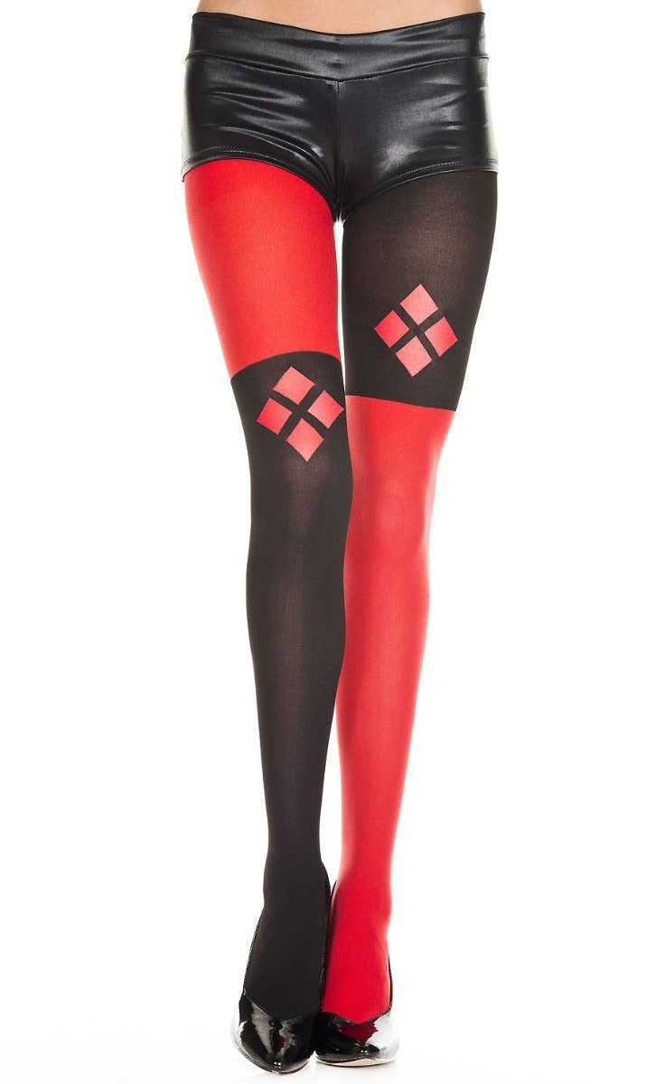 Women's Red and Black Harley Quinn Full Length Stockings Main Image