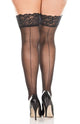 Plus Size Sheer Black Lace Top Thigh High Stockings