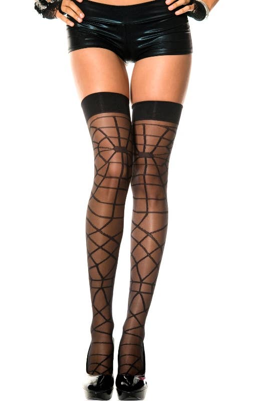 Spider Web Black Thigh High Halloween Costume Stockigns