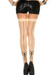 Sheer Beige Thigh High Women's Stockings with Black Back Seam and Bow Print