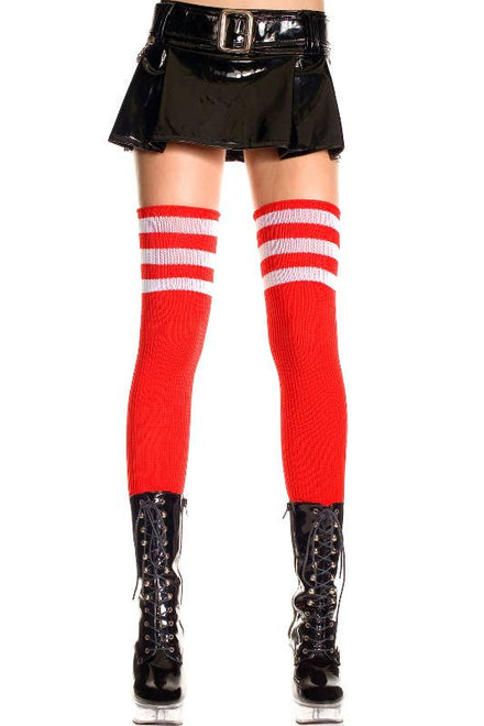 Red Thigh High Stockings with White Striped Tops 