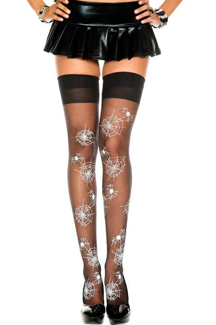 Black Thigh High Spiderweb Costume Stockings for Women - Main View