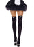 Women's Black Opaque Thigh High Stockings with Satin Bow and Cameo