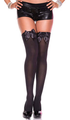 Music Legs Thigh High Black Stockings with Black Bows Main Image