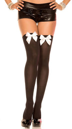 Music Legs Thigh High Black Stockings with White Bows Main Image