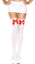 Women's White Opaque Thigh High Stockings with Red Satin Bows