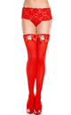 Women's Red Thigh High Stockings with Christmas Garlands and Bows