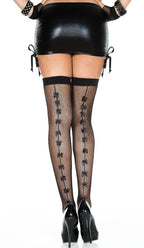 Black Fishnet Thigh High Costume Stockings With Bow Backs Main