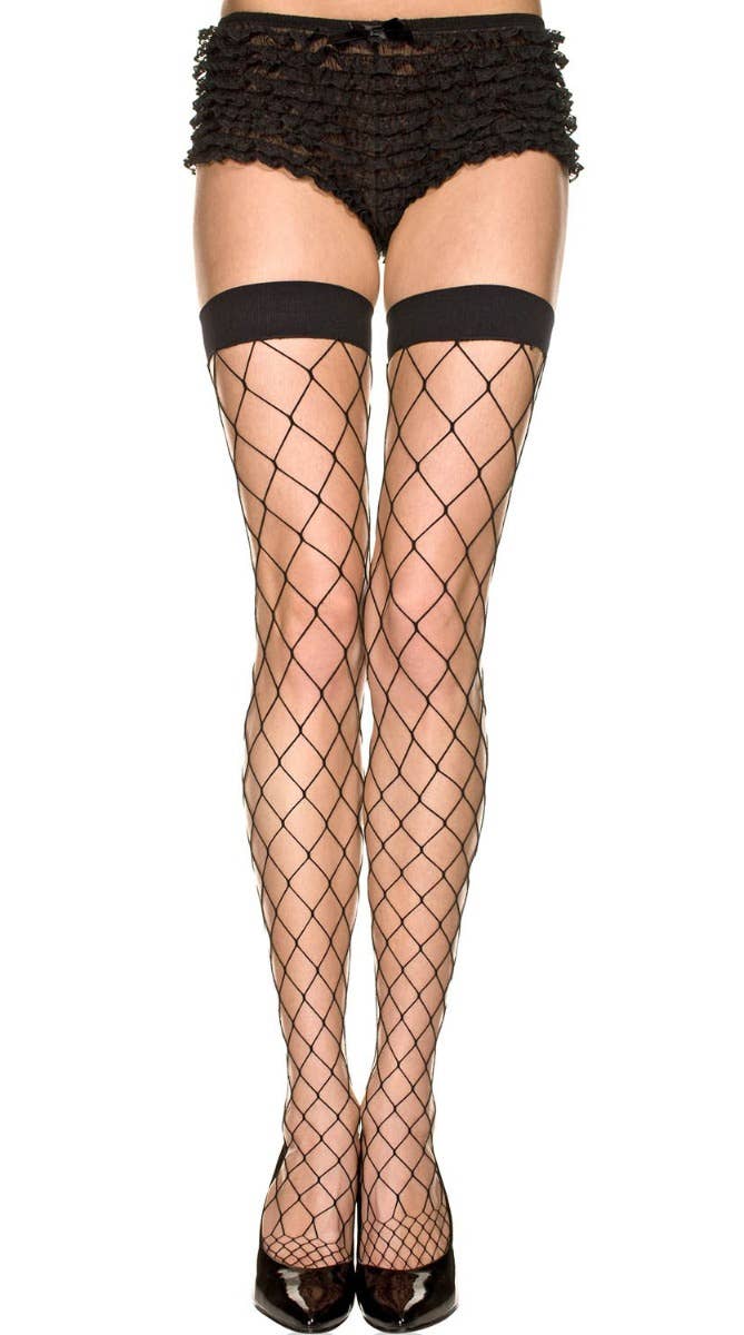 Diamond Net with Opaque Black Top Thigh Highs