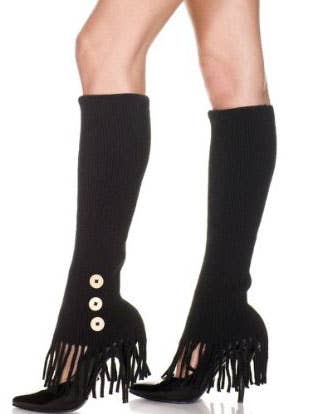 Black Fringed Knee High Leg Warmers for Women