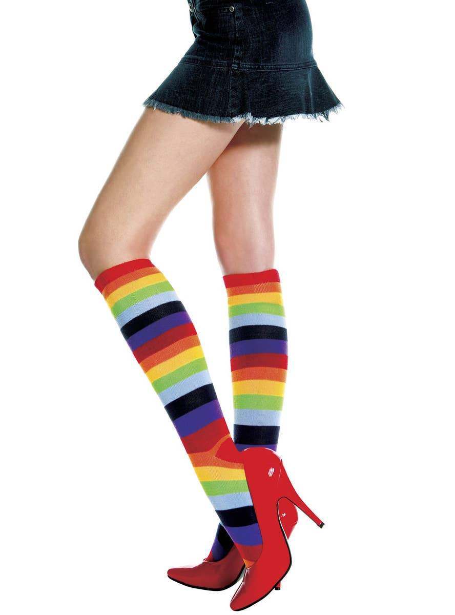 Knee High Rainbow Striped Costume Stockings for Women