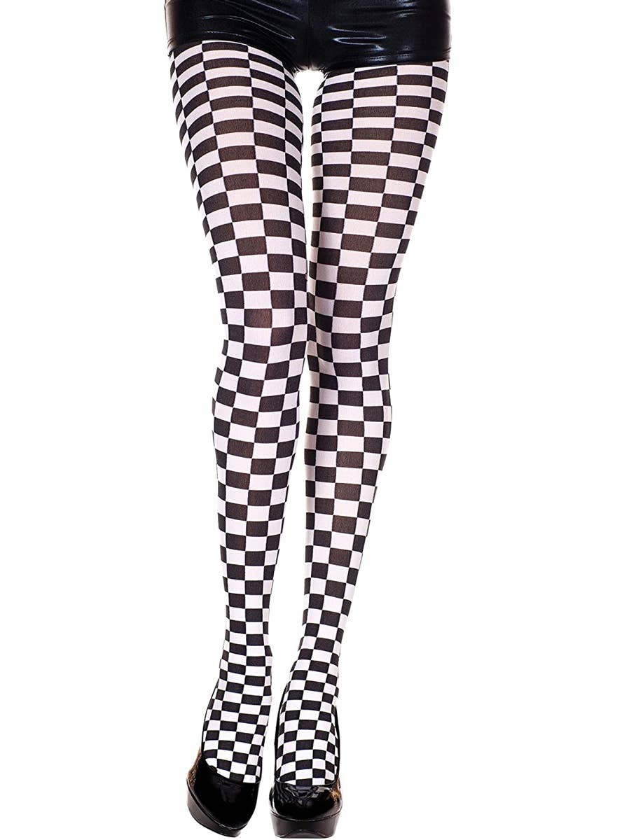 Black And White Checkered Full Length Costume Stockings
