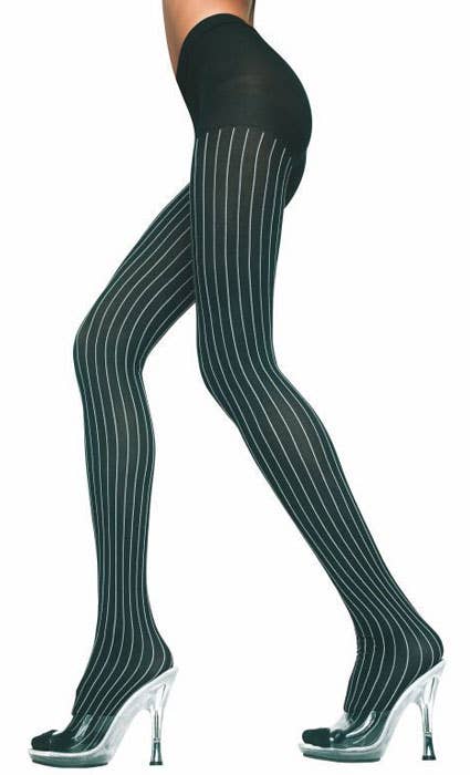 Black and White Ribbed Design Tights Front View