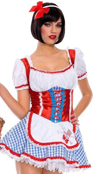 Wizard of Oz Sexy Dorothy Blue White and Red Fancy Dress Costume Close Image