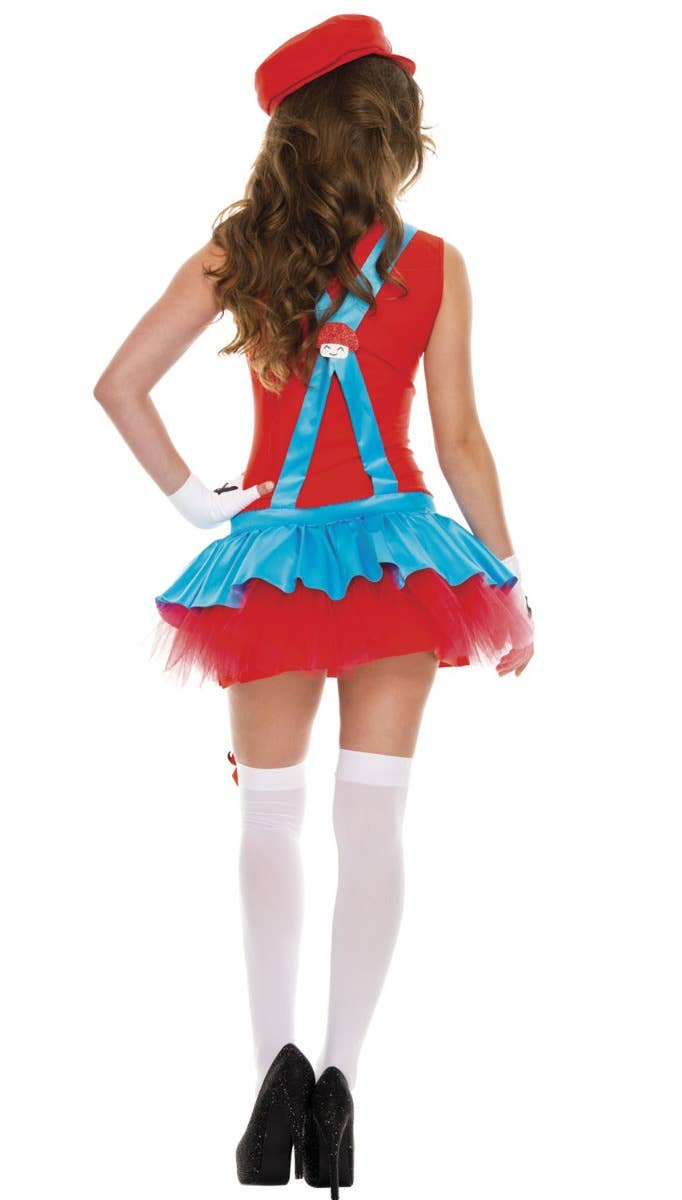 Women's Playful Plumber Sexy Mario Fancy Dress Costume Back Image