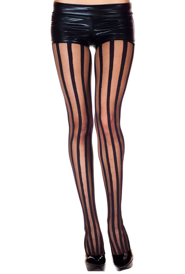 Women's Sexy Striped Sheer Black Costume Pantyhose Main Image