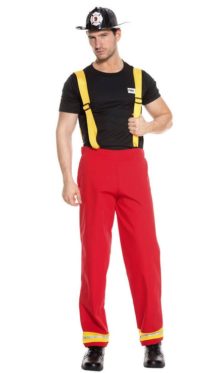 Deluxe Men's Red and Black Fireman Costume - Front Image