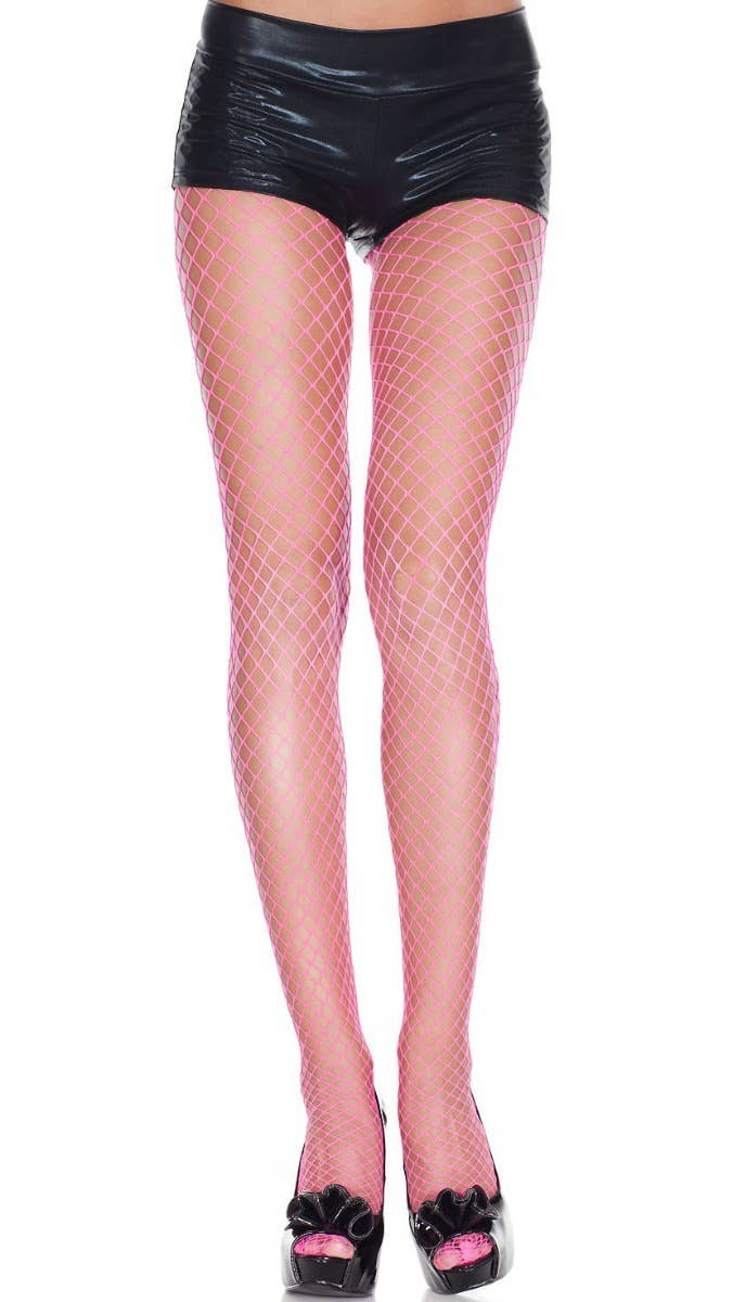 Hot Pink Women's Full Length Diamond Fishnet Pantyhose