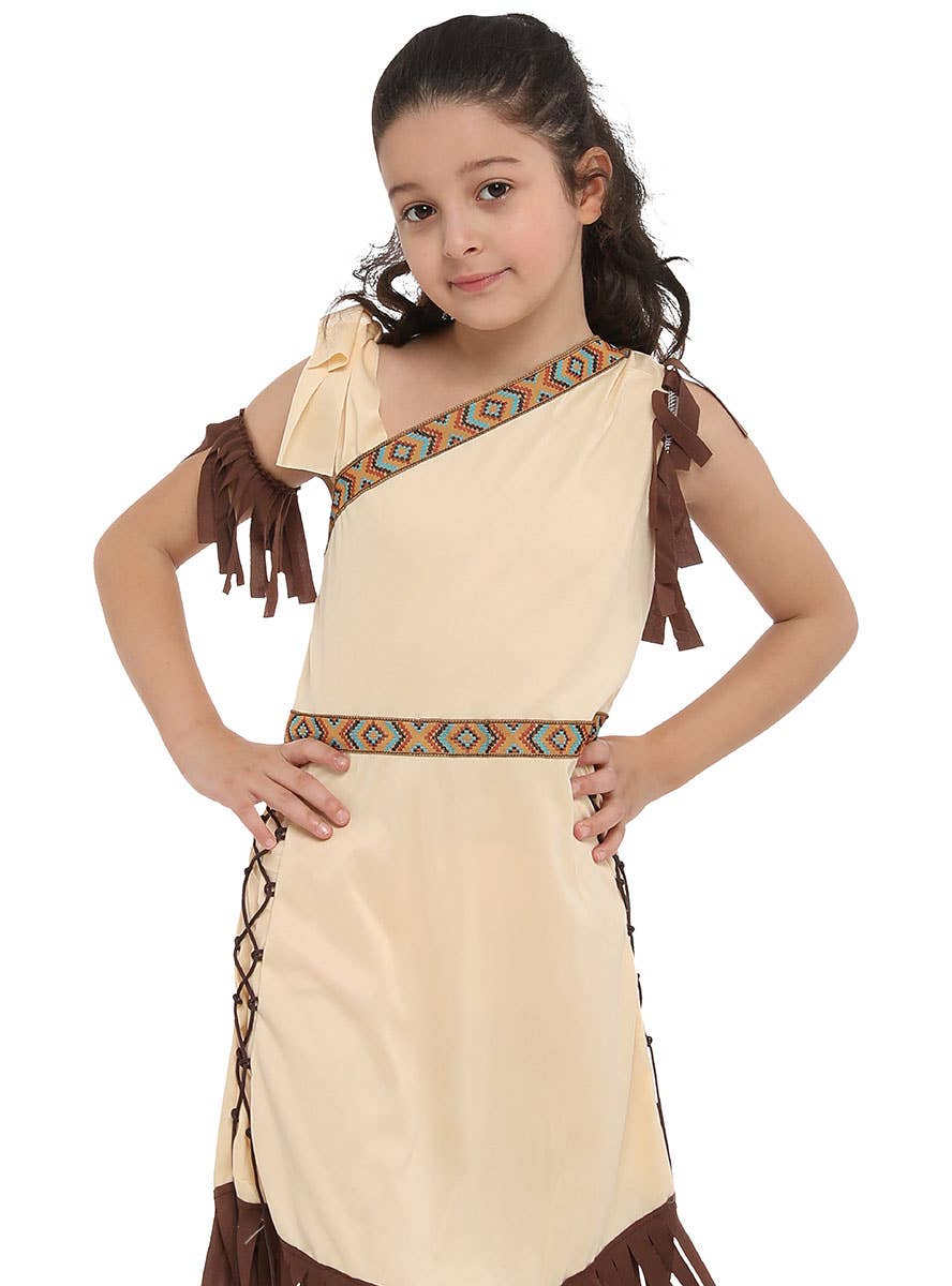 Image of Native American Girl's Pocahontas Dress Up Costume - Close View