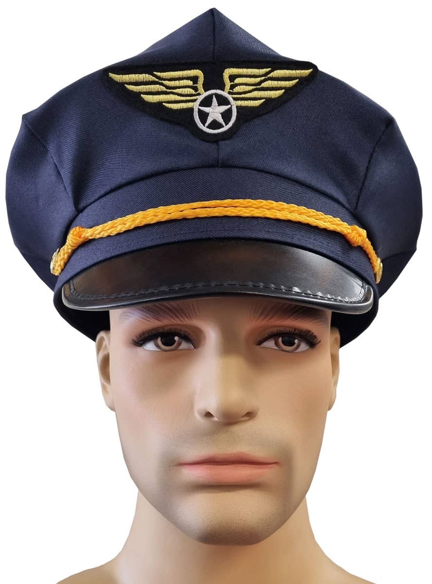 Image of Airline Captain Navy Blue Pilot Costume Hat - Front View