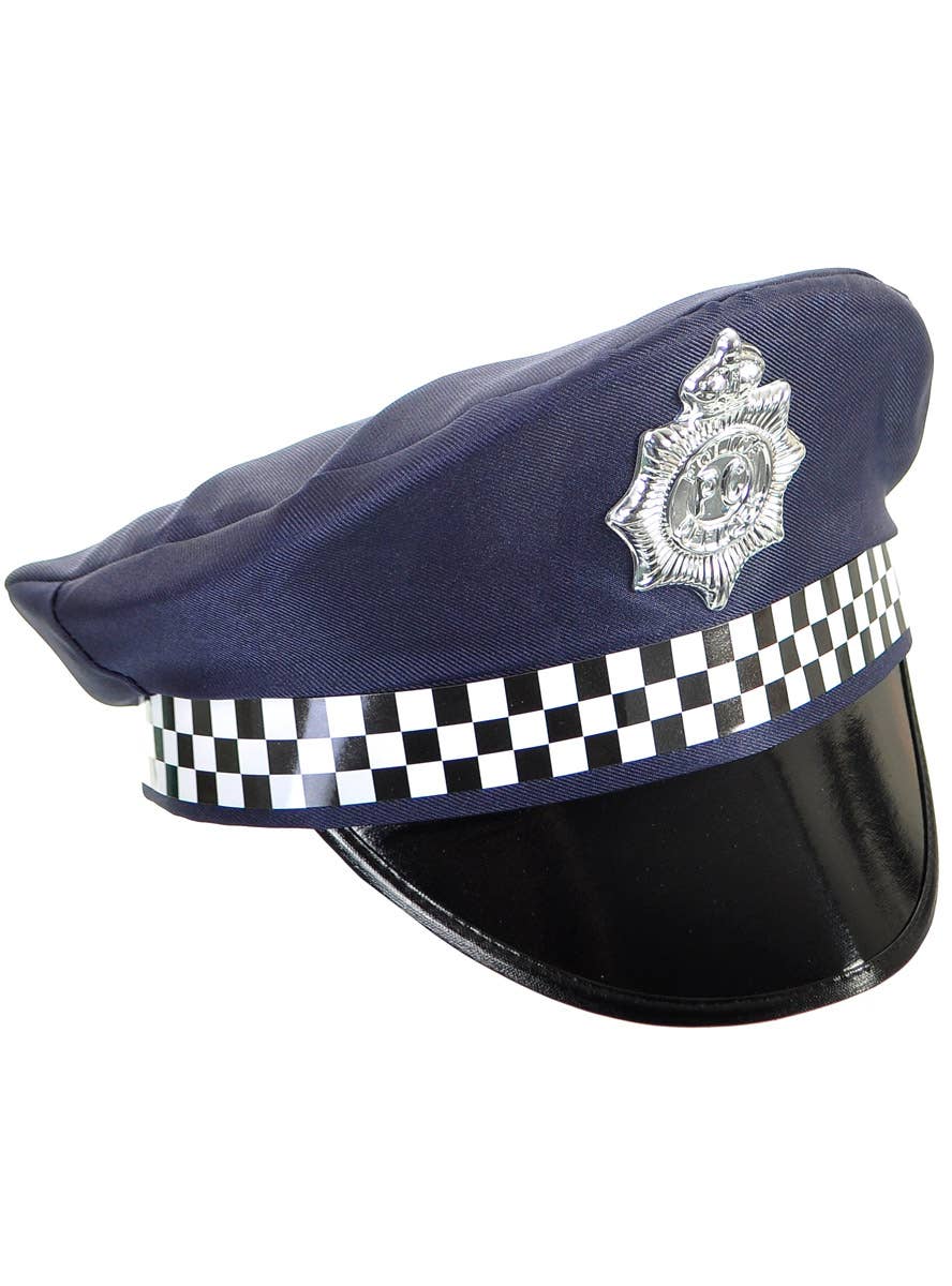 Image of Navy Blue Chequered Police Costume Hat - Alternate Image