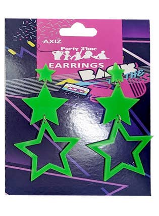 Image Of 80s Neon Green Dangling Star Costume Earrings - Alternate Image