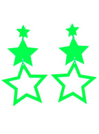 Image Of 80s Neon Green Dangling Star Costume Earrings - Main Image