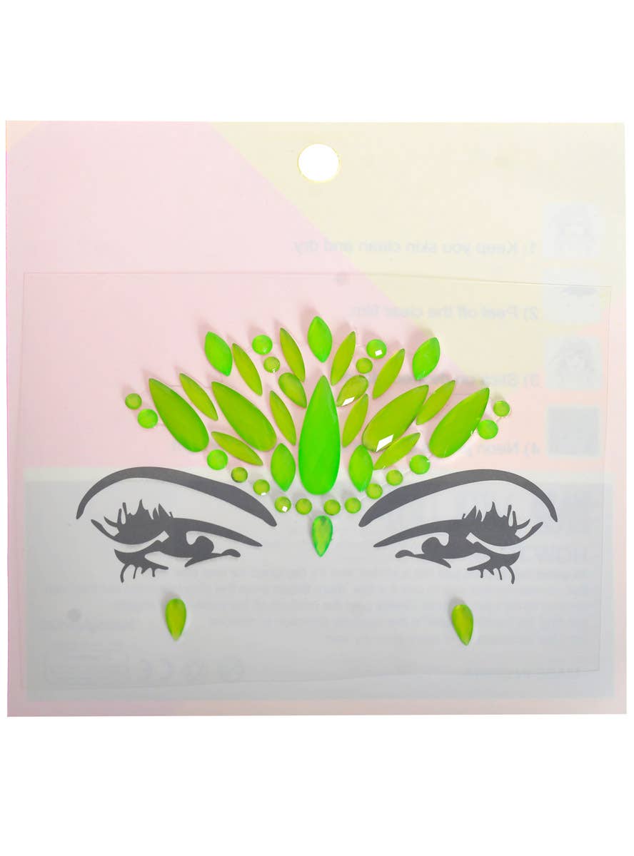 Image of Neon Green UV Reactive Stick-on Festival Face Jewels - Main Image