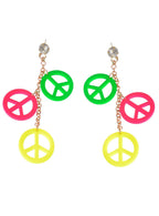 Image of Dangling Neon Triple Peace Sign 1970's Costume Earrings